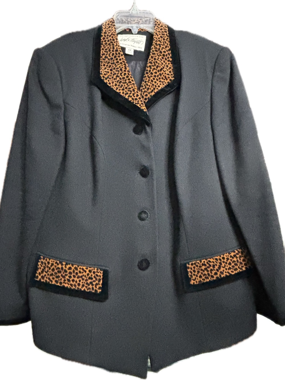 Lord & Taylor Women's 100% Pure Wool Lightweight Jacket Leopard Velvet Trim 16W